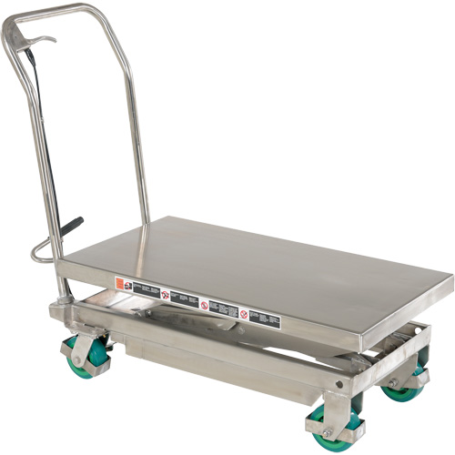 Table &eacute;l&eacute;vatrice hydraulique manuelle &agrave; ciseaux, 36-1/4" lo x 19-3/8" la, Acier inoxydable, Capacit&eacute; 600 lb Cantin et fils