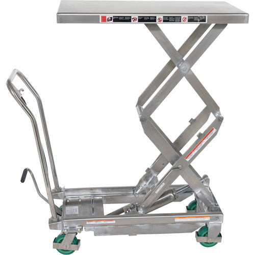 Table &eacute;l&eacute;vatrice hydraulique manuelle &agrave; ciseaux, 36-1/4" lo x 19-3/8" la, Acier inoxydable, Capacit&eacute; 600 lb Cantin et fils