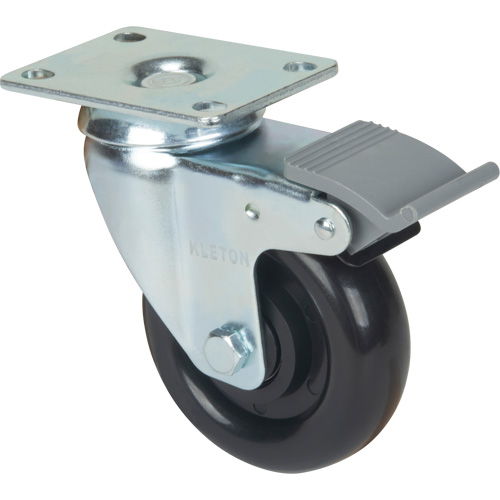 Caster, Swivel with Brake, 4" (101.6 mm), Polyolefin, 250 lbs. (113.4 kg) Cantin et fils