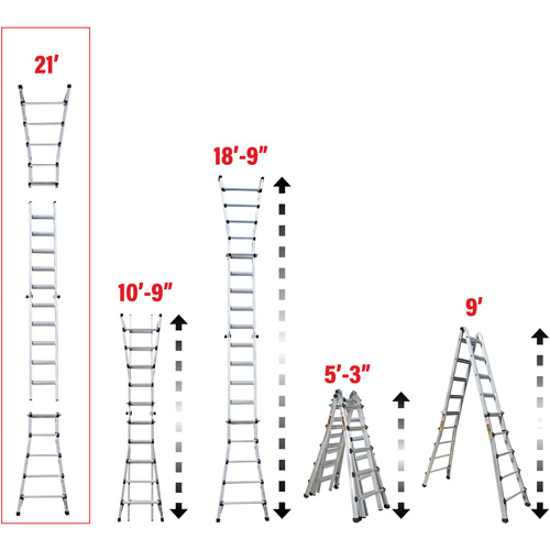 Telescoping Multi-Position Ladder, Aluminum, 300 lbs., CSA Grade 1A Cantin et fils