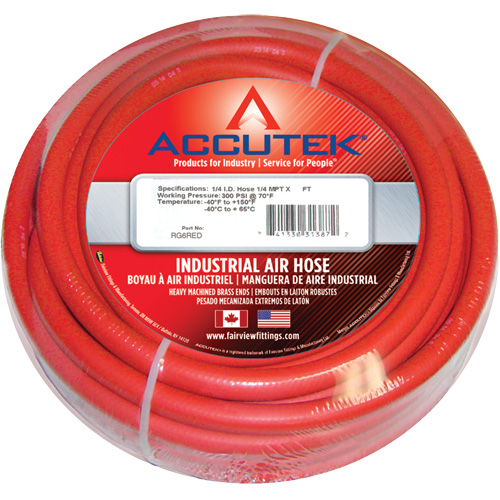 Red EPDM Industrial Air Hose Assembly, Air, Rubber, 1/2" dia. x 50', 200 psi, 1/2 NPT Cantin et fils