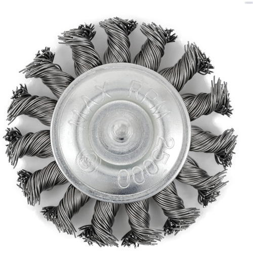 Brosse radiale &agrave; fils nou&eacute;s torsad&eacute;s mont&eacute; sur mandrin EKR275-20, 3", Fils ,02", Tige 1/4" Cantin et fils