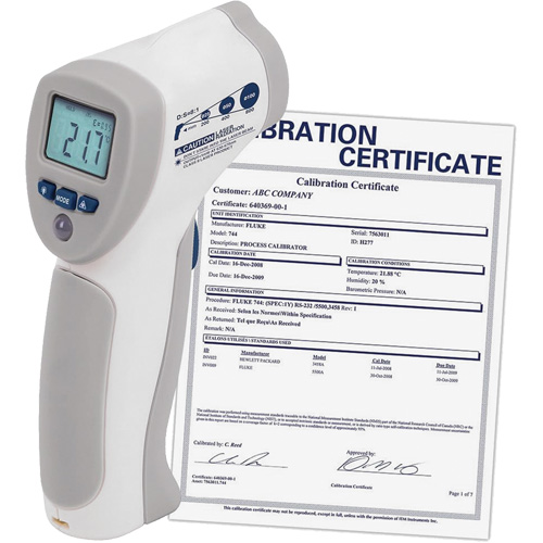 Food Service Infrared Thermometer with Calibration Certificate, -4°- 392° F ( -20° - 200° C )/-58°- 4° F ( -50° - -20° C ), 8:1, Fixed Emmissivity Cantin et fils