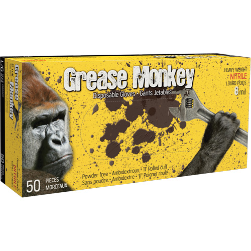 Gants Grease Monkey, Grand, Nitrile, 8 mils, Sans poudre, Noir Cantin et fils