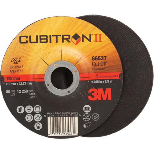 Meules &agrave; tronçonner Cubitron II, 5" x 0,045", Arbre de 7/8", Type 27, C&eacute;ramique, 12250 Tr/min Cantin et fils