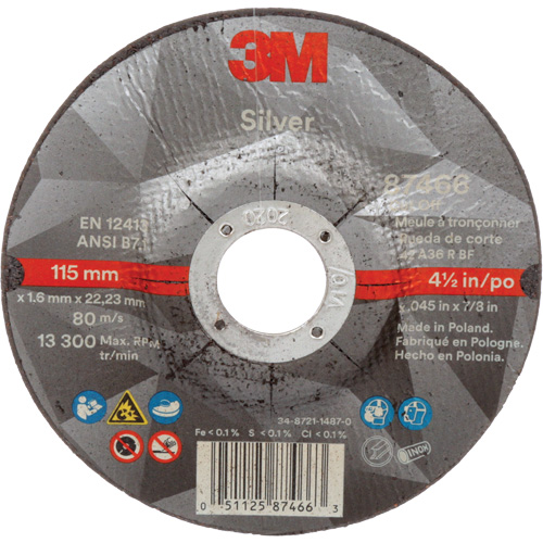 Meule &agrave; tronçonner Silver, 4-1/2" x 0,045", Arbre de 7/8", Type 27, C&eacute;ramique, 13 300 Tr/min Cantin et fils