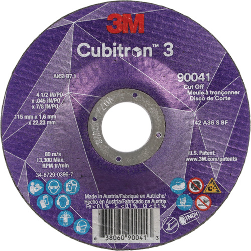 Meule &agrave; tronçonner Cubitron 3, 4-1/2" x 0,045", Arbre de 7/8", Type T27, C&eacute;ramique, 13 300 Tr/min Cantin et fils