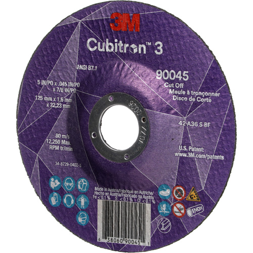 Cubitron 3 Cut-Off Wheel, 5" x 0.045", 7/8" Arbor, Type T27, Ceramic, 12250 RPM Cantin et fils