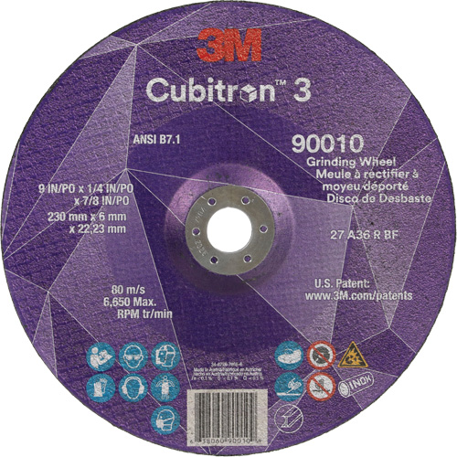 Meule a moyeu d&eacute;port&eacute; Cubitron 3, 9" x 1/4", Arbre 7/8", C&eacute;ramique, Type T27 Cantin et fils