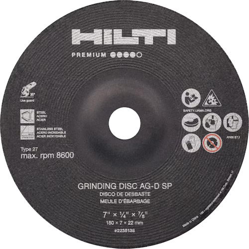 Meules de premi&egrave;re qualit&eacute; AG-D SP, 5" x 1/4", Arbre 7/8", Zirconium, Type 27 Cantin et fils
