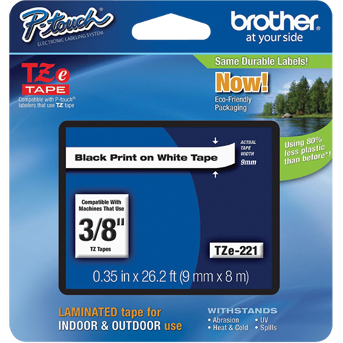 Tze Tape Cartridges, 9 mm x 314.96" or 8 m, Black on White Cantin et fils