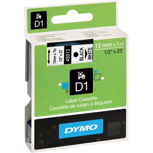 D1 Label Cassette, 12 mm x 23', Black on White Cantin et fils