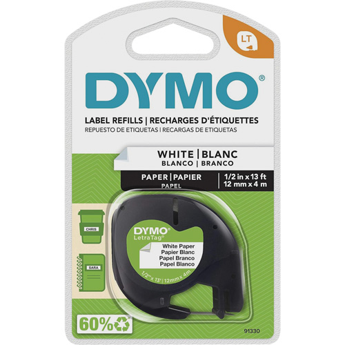 &eacute;tiquettes pour &eacute;tiqueteuse LetraTag Plus LT-100H, 12 mm x 13', Noir sur blanc Cantin et fils