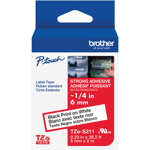 Ruban lamin&eacute; tr&egrave;s-r&eacute;sistant pour &eacute;tiqueteuses P-Touch, 6 mm x 8 m, Noir sur blanc Cantin et fils