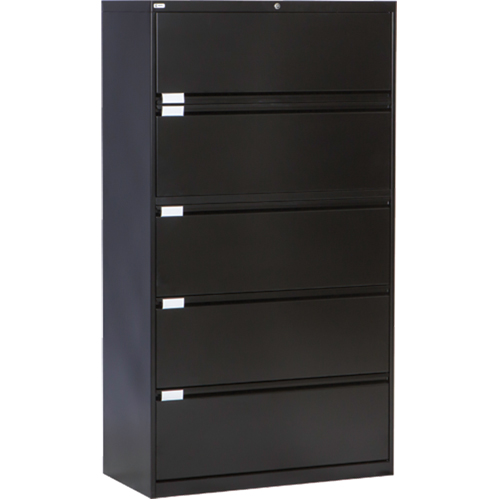 Classeur lat&eacute;ral, Acier, 5 tiroirs, 36" la x 18" p x 65-1/2" h, Noir Cantin et fils