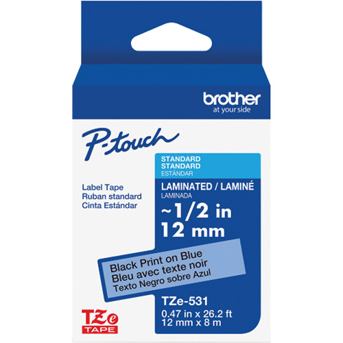Ruban lamin&eacute; pour P-Touch, 12 mm x 8 m, Noir sur bleu Cantin et fils