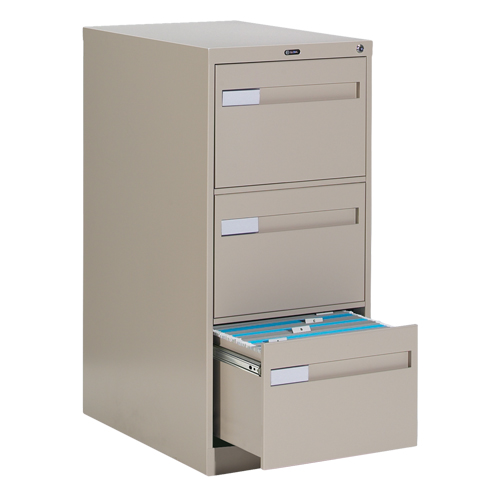 Vertical Filing Cabinet with Recessed Drawer Handles, 3 Drawers, 18.15" W x 26.56" D x 40" H, Beige Cantin et fils