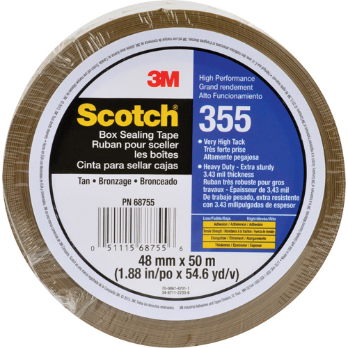 Scotch&reg; 355 Box Sealing Tape, Hot Melt Adhesive, 3.4 mils, 48 mm (1-22/25") x 50 m (164') Cantin et fils