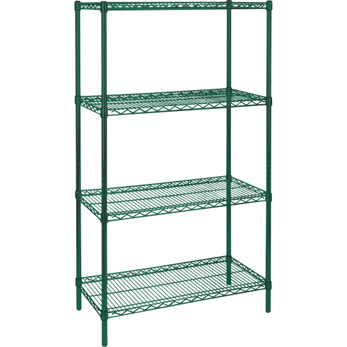 &eacute;tag&egrave;res robustes en treillis m&eacute;tallique au fini &eacute;poxy vert, 4 Tablettes, 30" la x 63" h x 14" p Cantin et fils