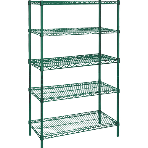 &eacute;tag&egrave;res robustes en treillis m&eacute;tallique au fini &eacute;poxy vert, 5 Tablettes, 36" la x 74" h x 24" p Cantin et fils