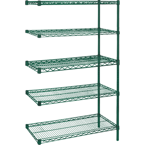 Heavy-Duty Green Epoxy Finish Wire Shelving, Add-On Kit, 5 Tiers, 30" W x 74" H x 14" D Cantin et fils