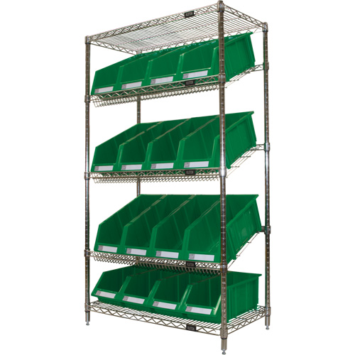 &eacute;tag&egrave;re en treillis m&eacute;tallique &agrave; tablettes inclin&eacute;es avec bacs, Tiers 5, 36" la x 63" h x 18" p Cantin et fils
