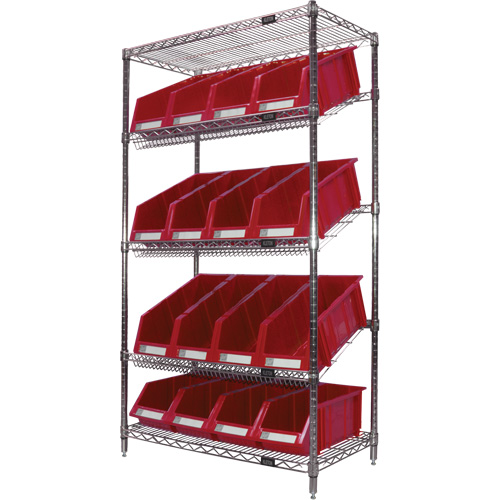 &eacute;tag&egrave;re en treillis m&eacute;tallique &agrave; tablettes inclin&eacute;es avec bacs, Tiers 5, 36" la x 63" h x 18" p Cantin et fils