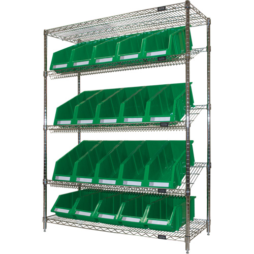 &eacute;tag&egrave;re en treillis m&eacute;tallique &agrave; tablettes inclin&eacute;es avec bacs, Tiers 5, 48" la x 63" h x 18" p Cantin et fils