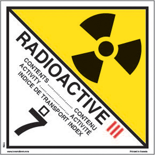 &eacute;tiquettes d'exp&eacute;dition TMD, Classe 7, Radioactif III, Papier Cantin et fils