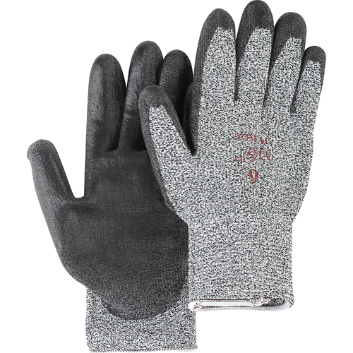 Gants de tricot poivre & sel avec rev&ecirc;tement de paume noir, Taille Petit/7, Rev&ecirc;tement Polyur&eacute;thane, Enveloppe en PEHP, ANSI/ISEA 105 niveau 2 Cantin et fils
