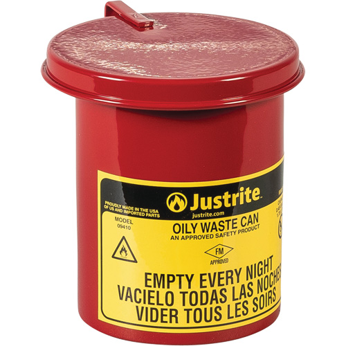 Mini bidons pour d&eacute;chets huileux pour dessus d'&eacute;tabli, Homologu&eacute; FM, 0,45 gal. US, Rouge Cantin et fils