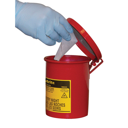 Mini bidons pour d&eacute;chets huileux pour dessus d'&eacute;tabli, Homologu&eacute; FM, 0,45 gal. US, Rouge Cantin et fils