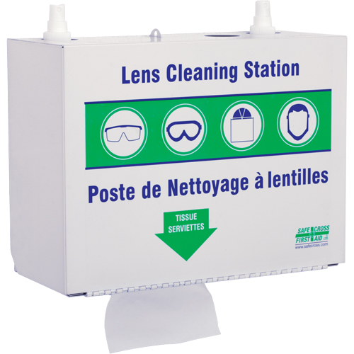 Postes en M&eacute;tal Pour Le Nettoyage De Verres - Deux Boutielle De Solution 500ml Et 1 Boîte De Serviettes, M&eacute;tal, 10,5" lo x 5,5" p x 6,3" h Cantin et fils