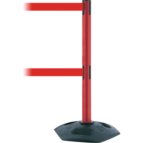 Poteau robuste &agrave; ligne double, Plastique, 38" h, Ruban Rouge, Longueur du ruban 13' Cantin et fils