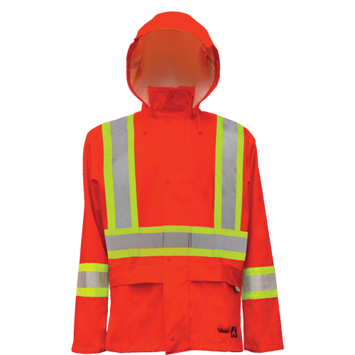 Hi-Vis FR/PU Safety Rain Jackets, Small, High Visibility Orange Cantin et fils