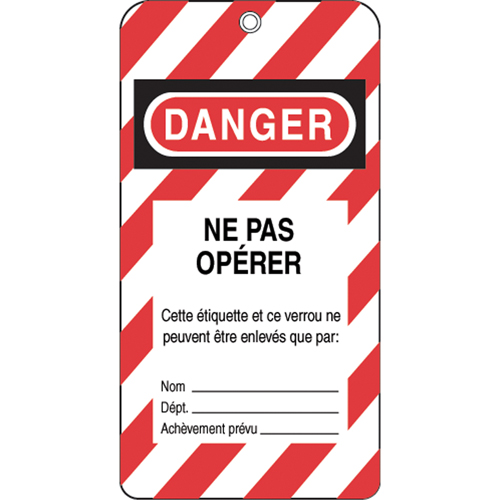 Lockout Tags, Plastic, 3" W x 5-3/4" H, French Cantin et fils