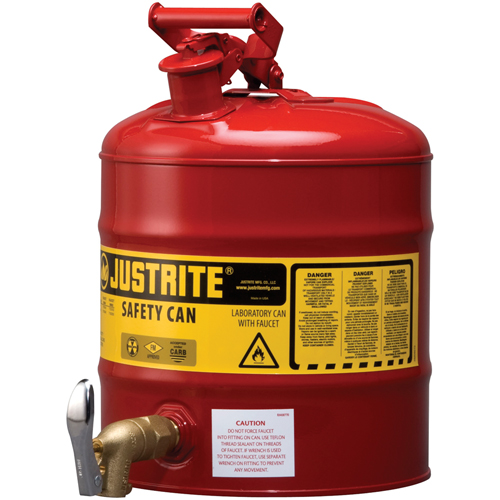 Laboratory Safety Can with Faucet, Type I, Steel, 5 US gal., Red, FM Approved Cantin et fils