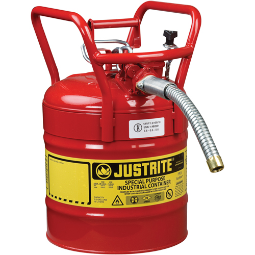 Bidons s&eacute;curitaires D.O.T. de AccuFlow, Type II, Acier, 5 gal. US, Rouge, Homologu&eacute; FM Cantin et fils