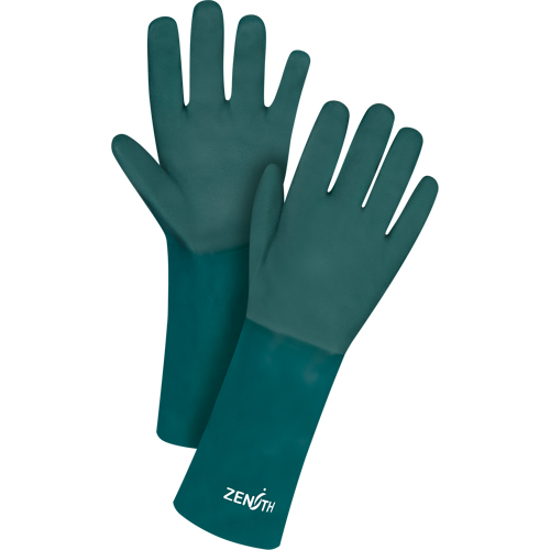 Double Dipped Green Gloves, 14" L, PVC, Cotton Jersey Inner Lining, 70-mil Cantin et fils
