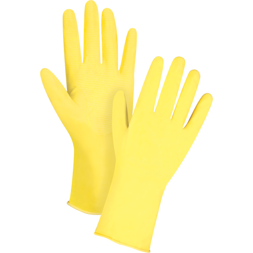 Premium Canary Yellow Chemical-Resistant Gloves, Size Medium/8, 12" L, Rubber Latex, Flock-Lined Inner Lining, 15-mil Cantin et fils