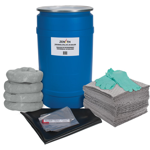 Trousse de lutte contre les d&eacute;versements pour &eacute;tabli, Universel, Baril, Absorbance de 30 gal. US Cantin et fils
