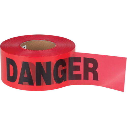 Ruban pour barricade Danger, Bilingue, 3" la x 1000' lo, 1,5 mil, Noir/rouge Cantin et fils