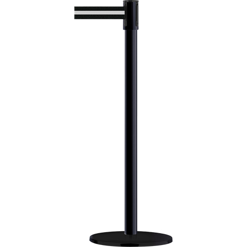 Montant pour barri&egrave;re Slimline TensaBarrier, Acier, 38" h, Ruban Noir/Blanc, Longueur du ruban 7,5' Cantin et fils