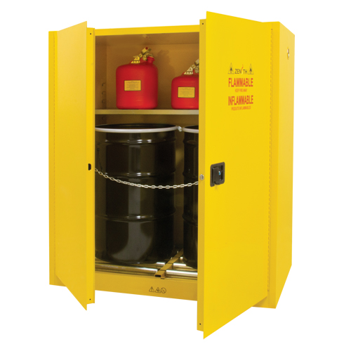 Vertical Drum Storage Cabinet, 110 US gal. Cap., 2 Drums, Yellow Cantin et fils