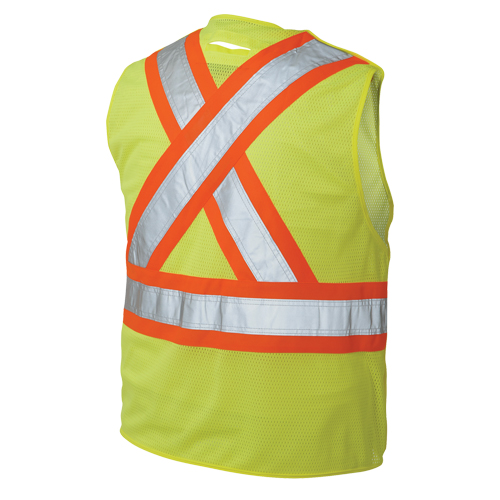 Veste de s&eacute;curit&eacute; d&eacute;tachable en cinq points, Jaune lime haute visibilit&eacute;, Grand/T-Grand, Polyester Cantin et fils