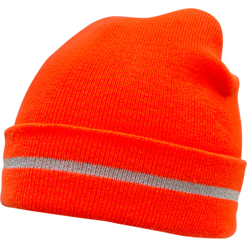 Bonnet en tricot haute visibilit&eacute; avec bande r&eacute;fl&eacute;chissante, Orange haute visibilit&eacute;, Acrylique Cantin et fils