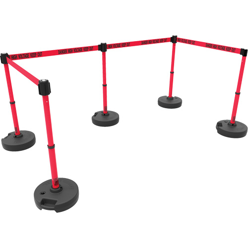 PLUS Barrier Post Set X5, Plastic, 42" H, Red Tape, 15' Tape Length Cantin et fils