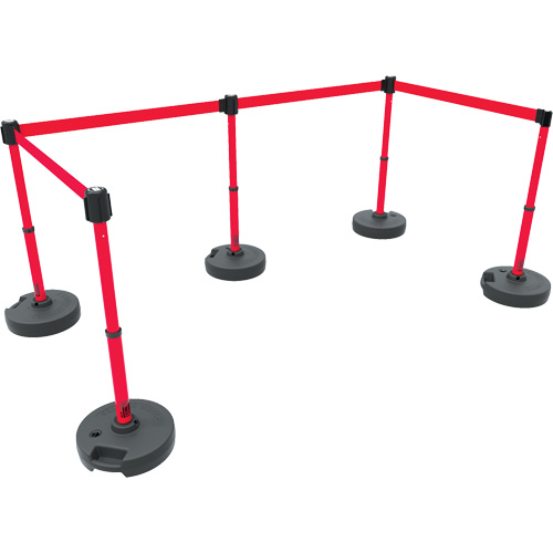 PLUS Barrier Post Set X5, Plastic, 42" H, Red Tape, 15' Tape Length Cantin et fils