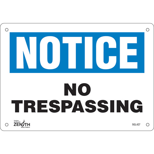 Enseigne No Trespassing, 7" x 10", Aluminium, Anglais Cantin et fils