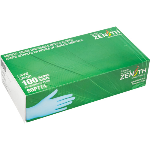 Gants jetables de calibre m&eacute;dical r&eacute;sistants &agrave; la perforation, Grand, Nitrile, 4,5 mils, Sans poudre, Bleu, Classe 2 Cantin et fils